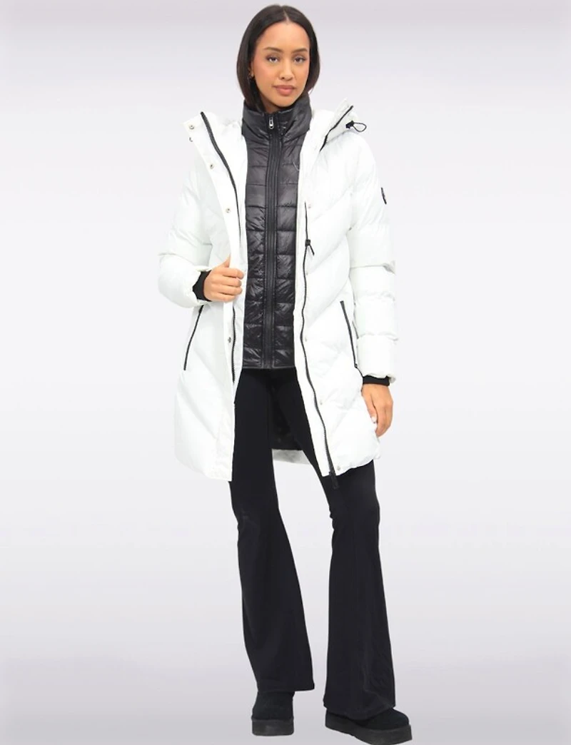 Doudoune Mi-longue Matelassée en Eco-down Vegan Imperméable À Capuche Par Oxygen