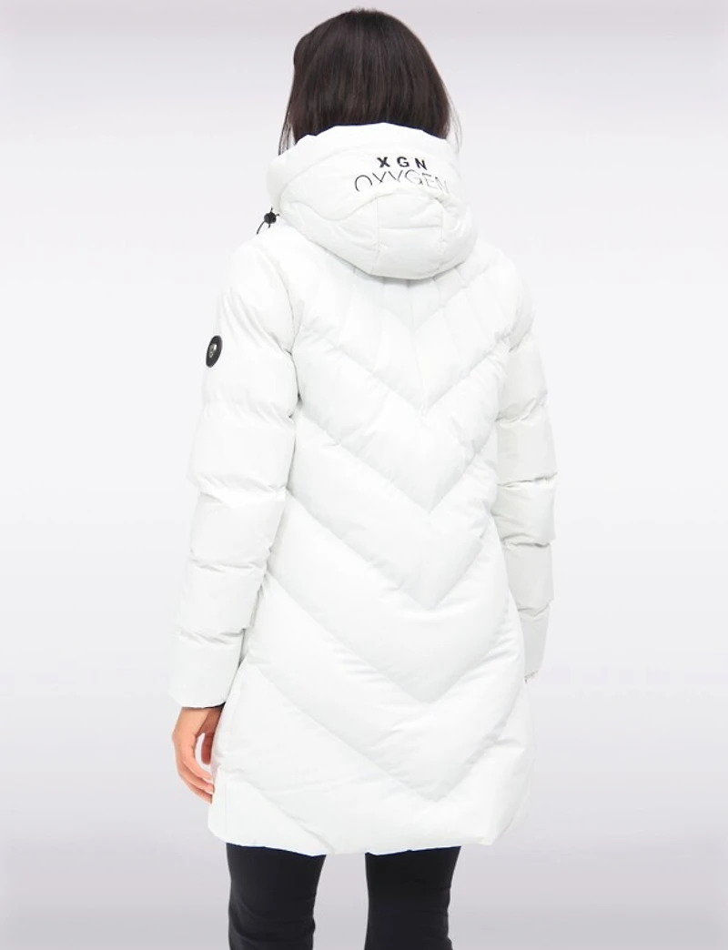 Doudoune Mi-longue Matelassée en Eco-down Vegan Imperméable À Capuche Par Oxygen