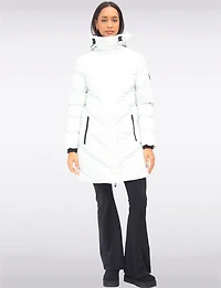 Doudoune Mi-longue Matelassée en Eco-down Vegan Imperméable À Capuche Par Oxygen