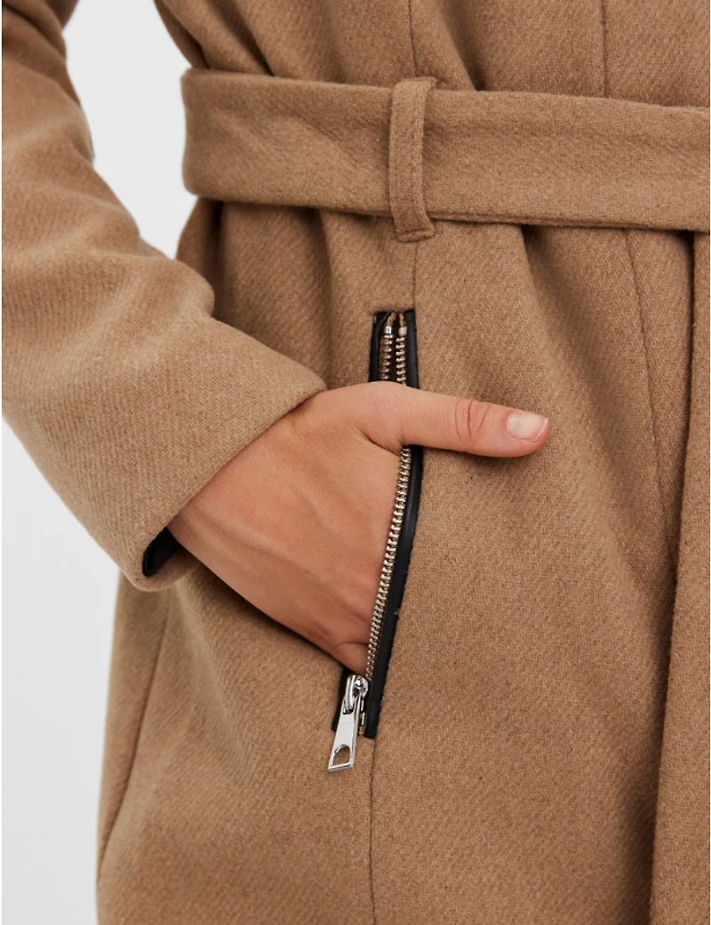 Manteaux | La maison du Manteau au Québec en Laine Mélangée Zippé avec Ceinture & Bordure Noire par Vero Moda