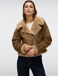 Manteaux | La maison du manteau au Québec Veste Moto Courte en Suede Bordée Et Doublée Fausse Fourrure Par Vero Moda
