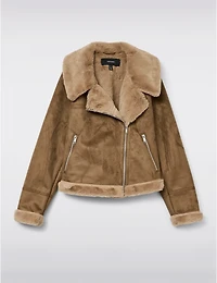 Manteaux | La maison du manteau au Québec Veste Moto Courte en Suede Bordée Et Doublée Fausse Fourrure Par Vero Moda