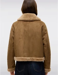 Manteaux | La maison du manteau au Québec Veste Moto Courte en Suede Bordée Et Doublée Fausse Fourrure Par Vero Moda