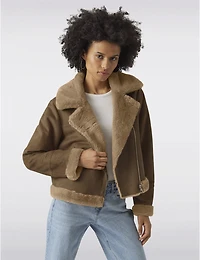 Manteaux | La maison du manteau au Québec Veste Moto Courte en Suede Bordée Et Doublée Fausse Fourrure Par Vero Moda