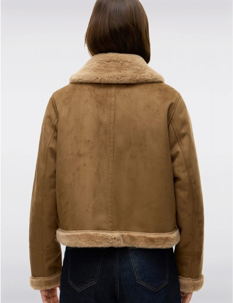 Manteaux | La maison du manteau au Québec Veste Moto Courte en Suede Bordée Et Doublée Fausse Fourrure Par Vero Moda