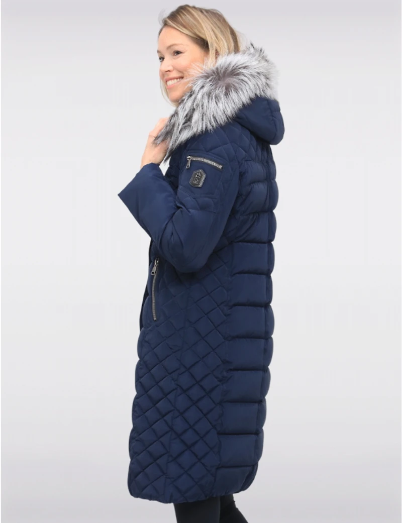 Daphne Doudoune Mi-longue Droite Capuche Bordée De Fourrure Véritable Par Sokos