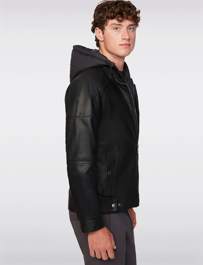 Manteaux | La maison du manteau au Québec Veste Moto Homme en Cuir Vegan avec Capuche Détachable par Projek Raw