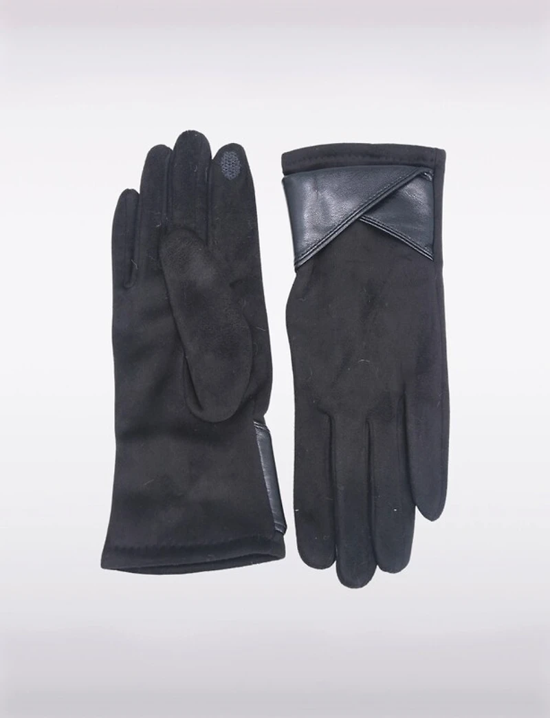 Gants Faux Suede Doublés avec Details Simili-cuir & Compatibilité Écran Tactile