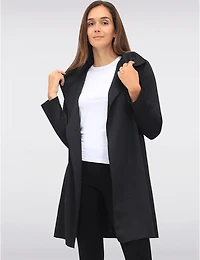 Manteaux | La maison du manteau au Québec Cardigan Noir Long à Devant Drapé avec Jacquard Floral et Col Cascade par Perle