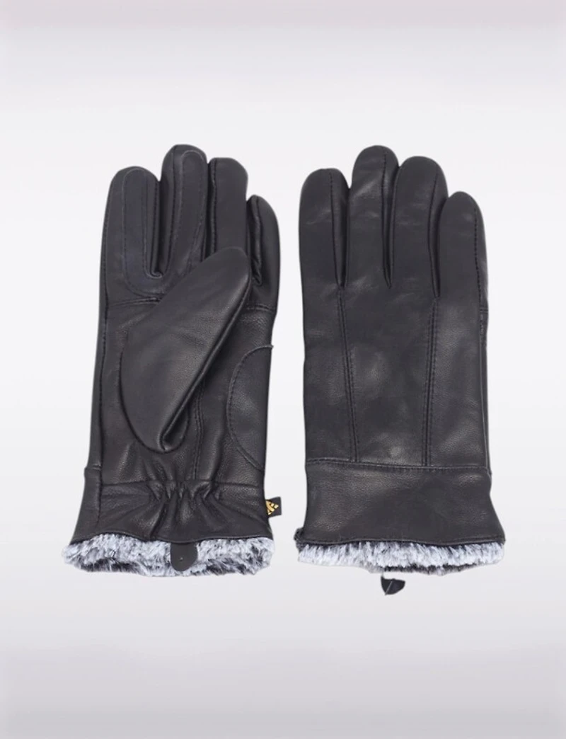 Gants Stylés en Cuir Véritable Doublure Fausse Fourrure & Détails de Couture