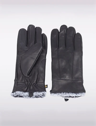 Gants Stylés en Cuir Véritable Doublure Fausse Fourrure & Détails de Couture