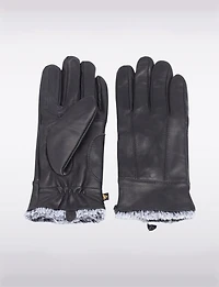 Gants Stylés en Cuir Véritable Doublure Fausse Fourrure & Détails de Couture