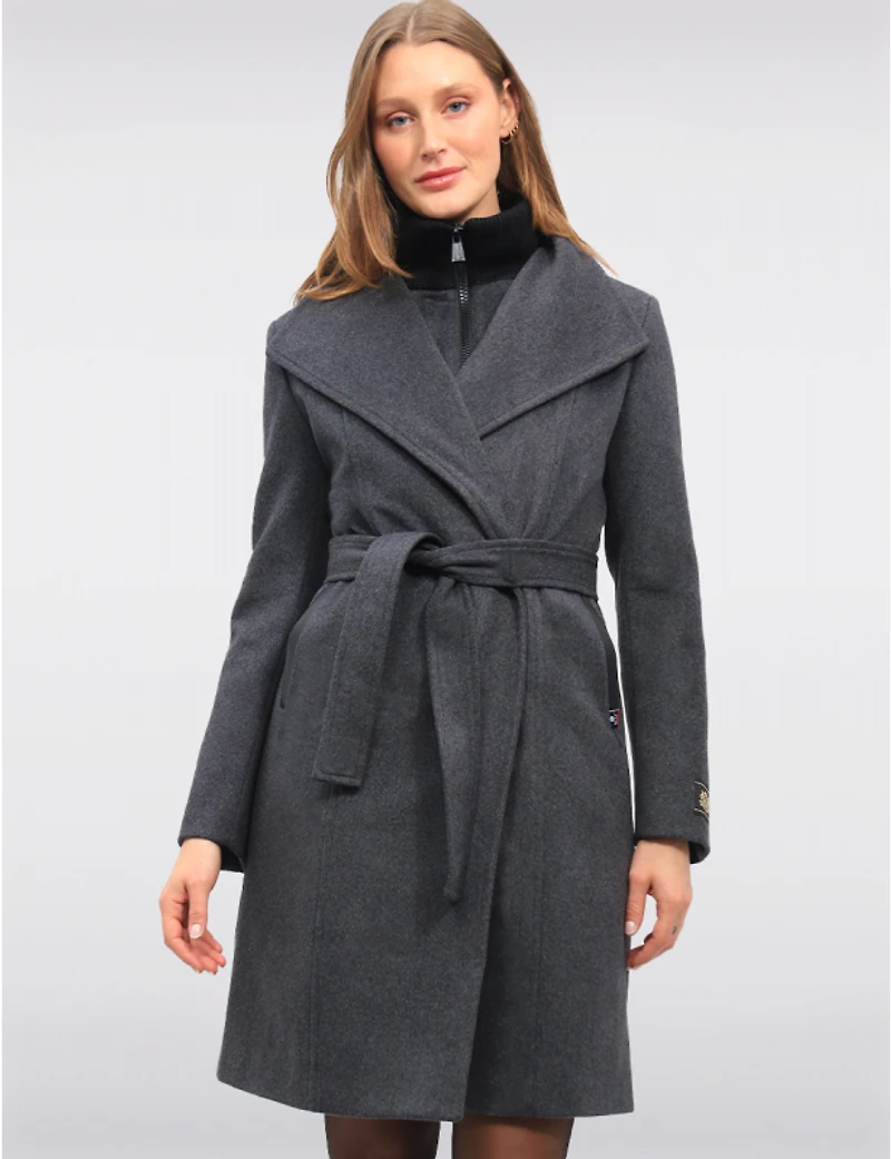 Manteau Long en Mélange de Laine à Col Revers Plastron & Ceinture par Sicily