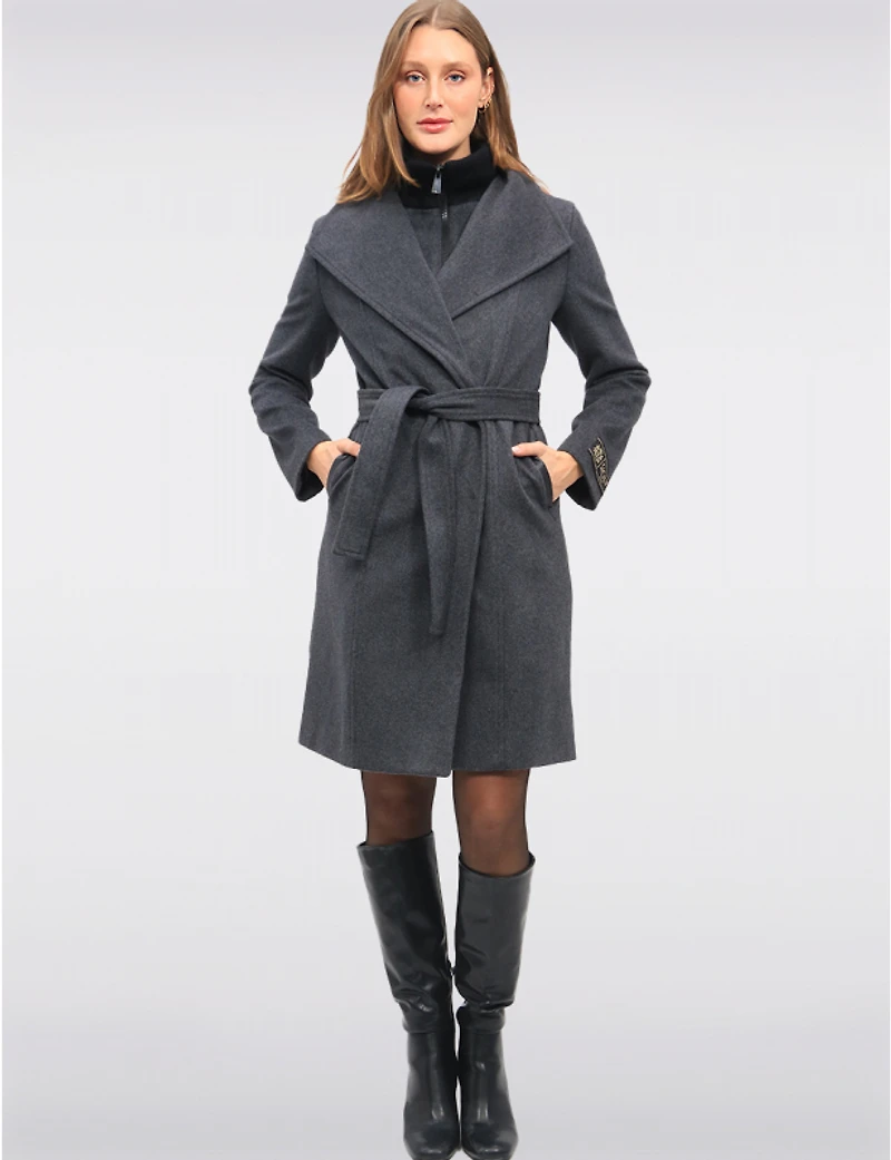 Manteau Long en Mélange de Laine à Col Revers Plastron & Ceinture par Sicily