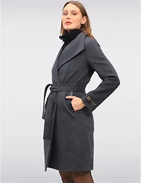 Manteau Long en Mélange de Laine à Col Revers Plastron & Ceinture par Sicily