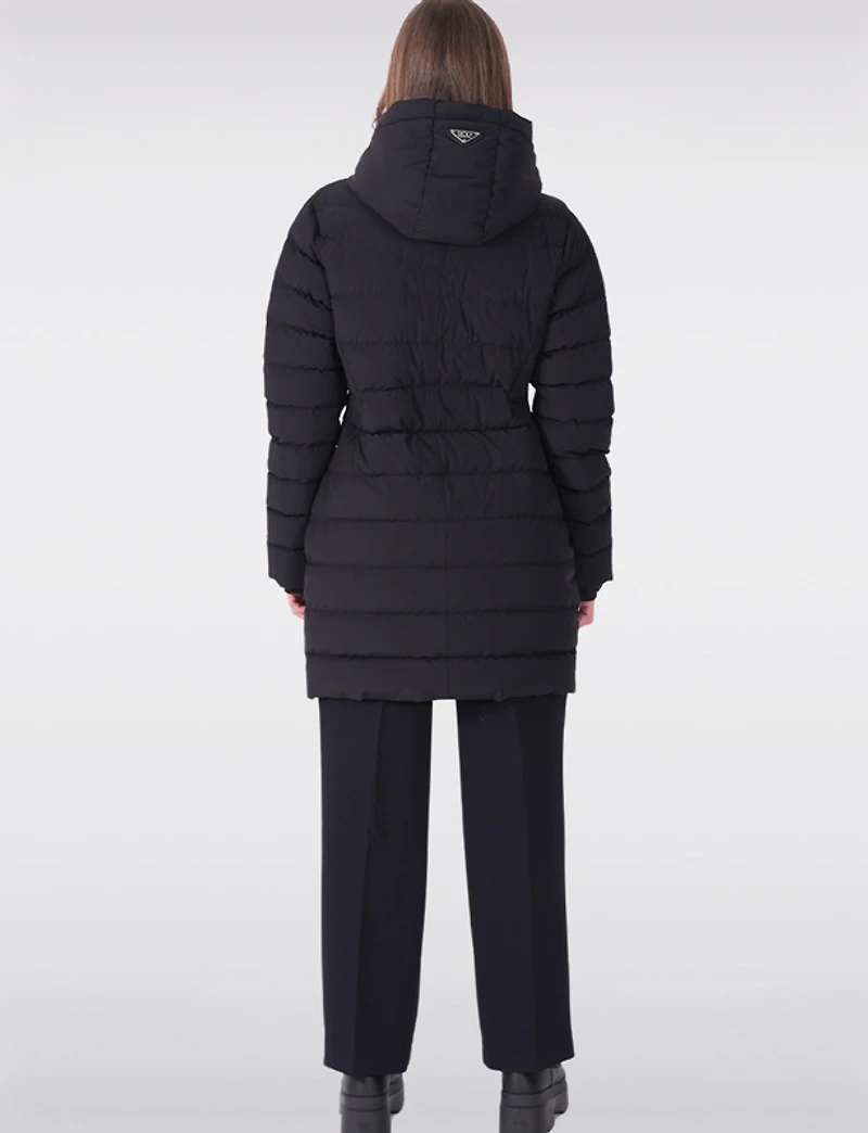 Veste Bouffante à Capuche Amovible en Duvet Long Ajustée Zippée par Sicily