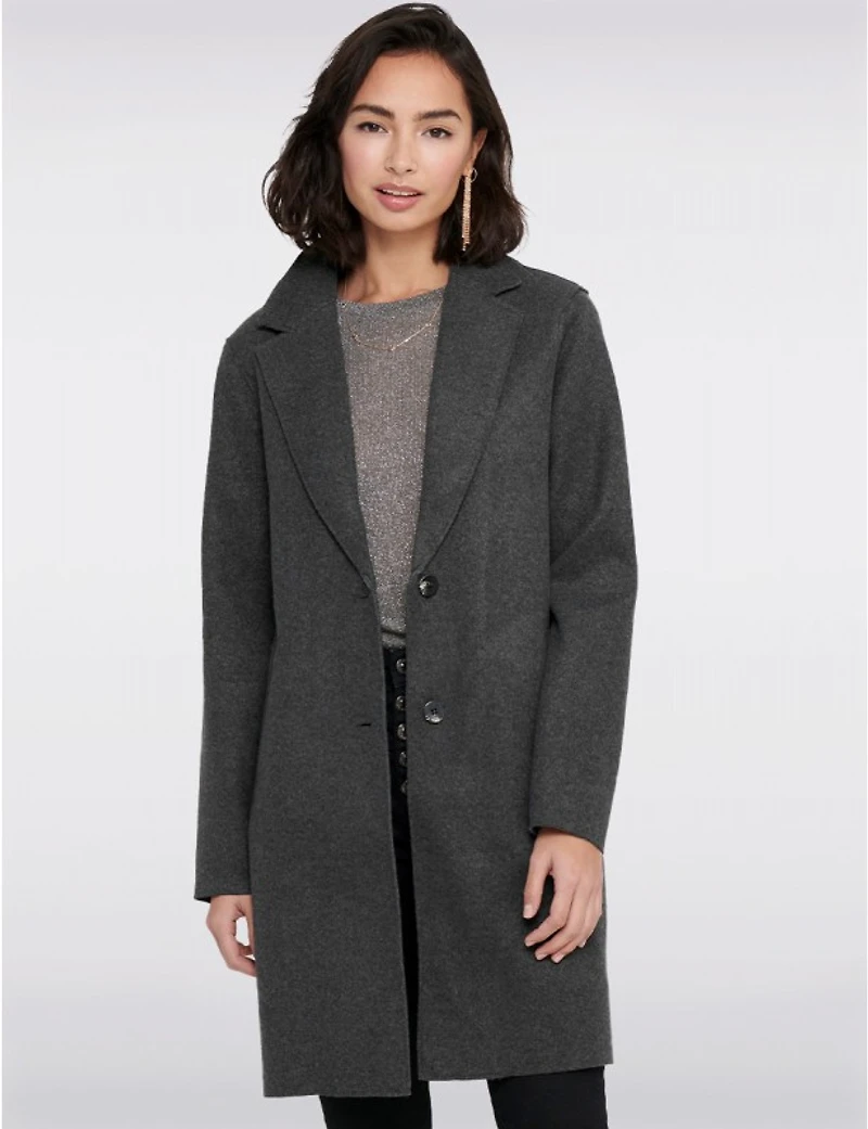 Manteau Chic à Boutonnage Simple avec Col Cranté Bords Bruts & Poches par ONLY