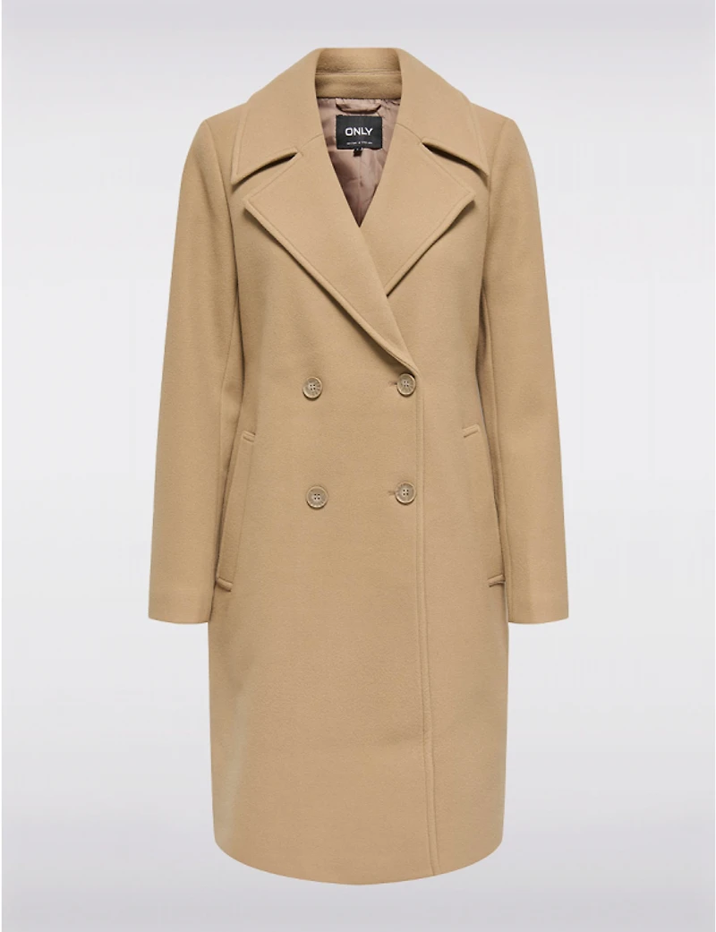 Manteau Classique à Double Boutonnage Col Revers Poches & Fente au Dos par Only