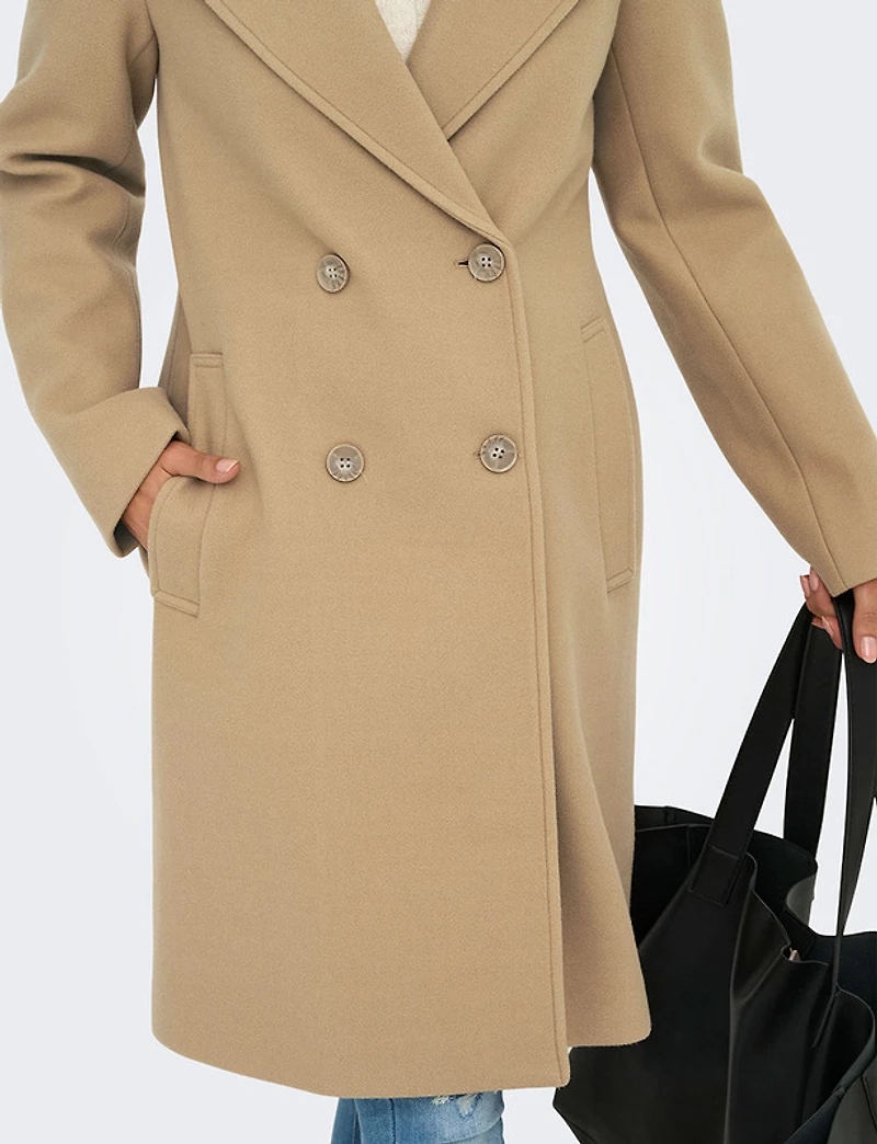 Manteau Classique à Double Boutonnage Col Revers Poches & Fente au Dos par Only