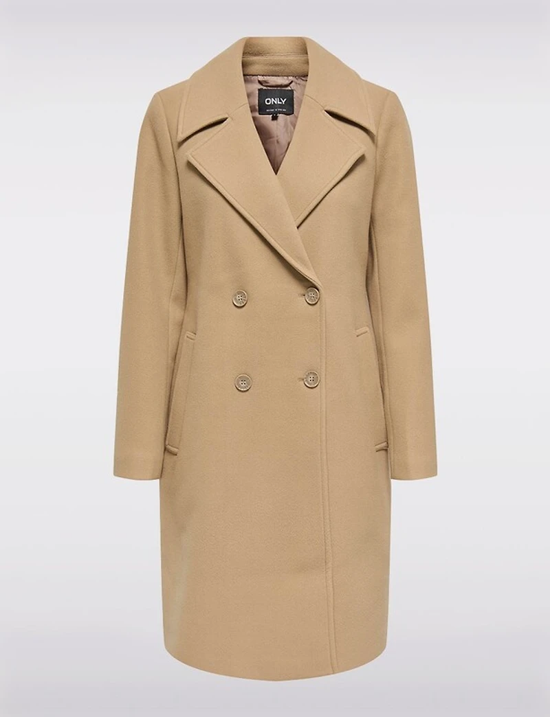 Manteau Classique à Double Boutonnage Col Revers Poches & Fente au Dos par Only