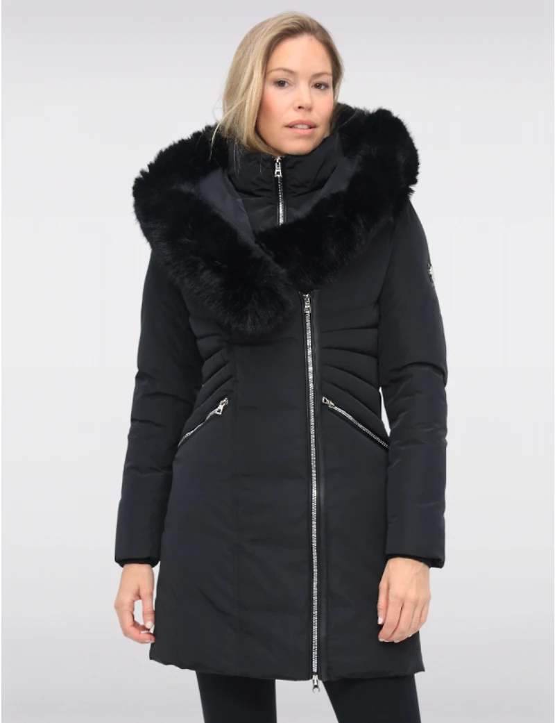 Doudoune Brigitte Polyloft® Capuche Bordée Fourrure Vegan & Bavoir Par Saki
