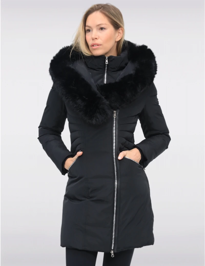 Doudoune Brigitte Polyloft® Capuche Bordée Fourrure Vegan & Bavoir Par Saki