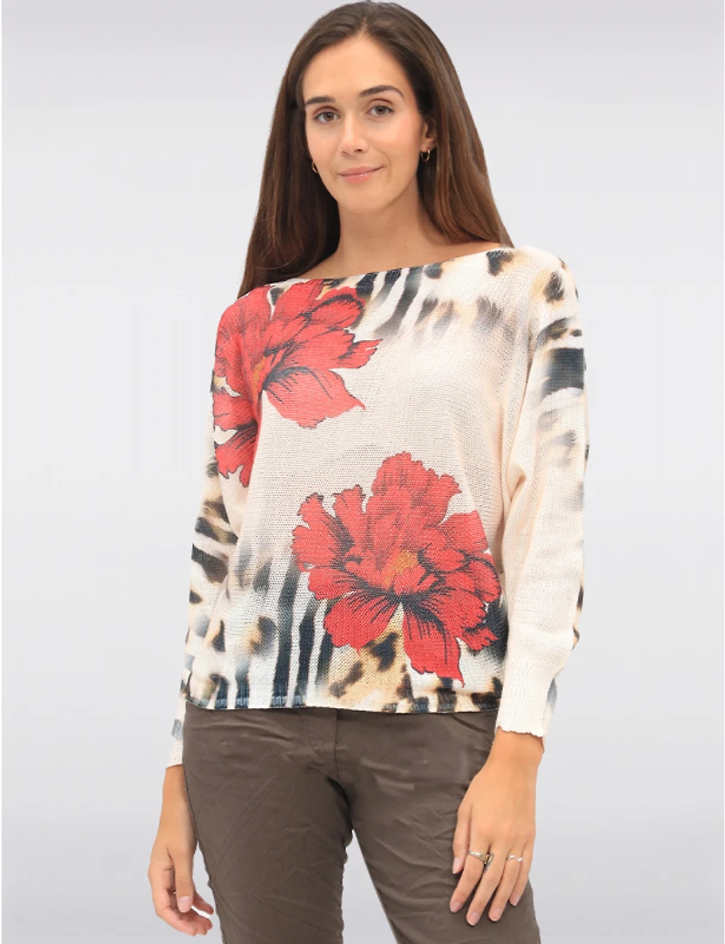 Manteaux Manteaux | La maison du manteau au Québec Haut En Maille Motif Floral & Animal À Manches Dolman Col Bateau par Froccella