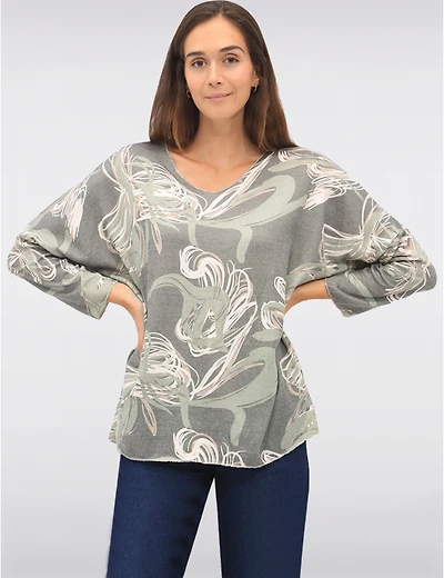 Manteaux | La maison du manteau au Québec Haut Col V Tricoté en Laine Mélangée Imprimé Floral Avec Manches Longues Dolman