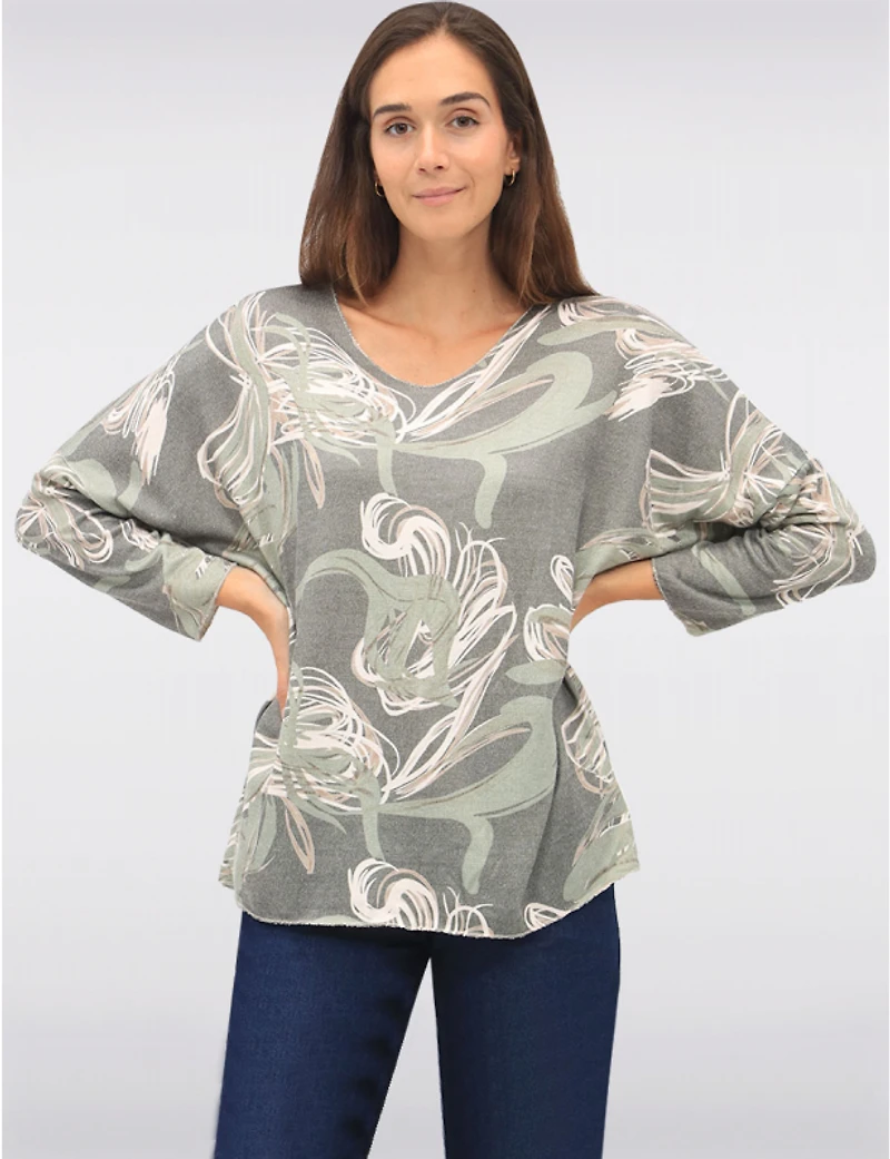 Manteaux | La maison du manteau au Québec Haut Col V Tricoté en Laine Mélangée Imprimé Floral Avec Manches Longues Dolman