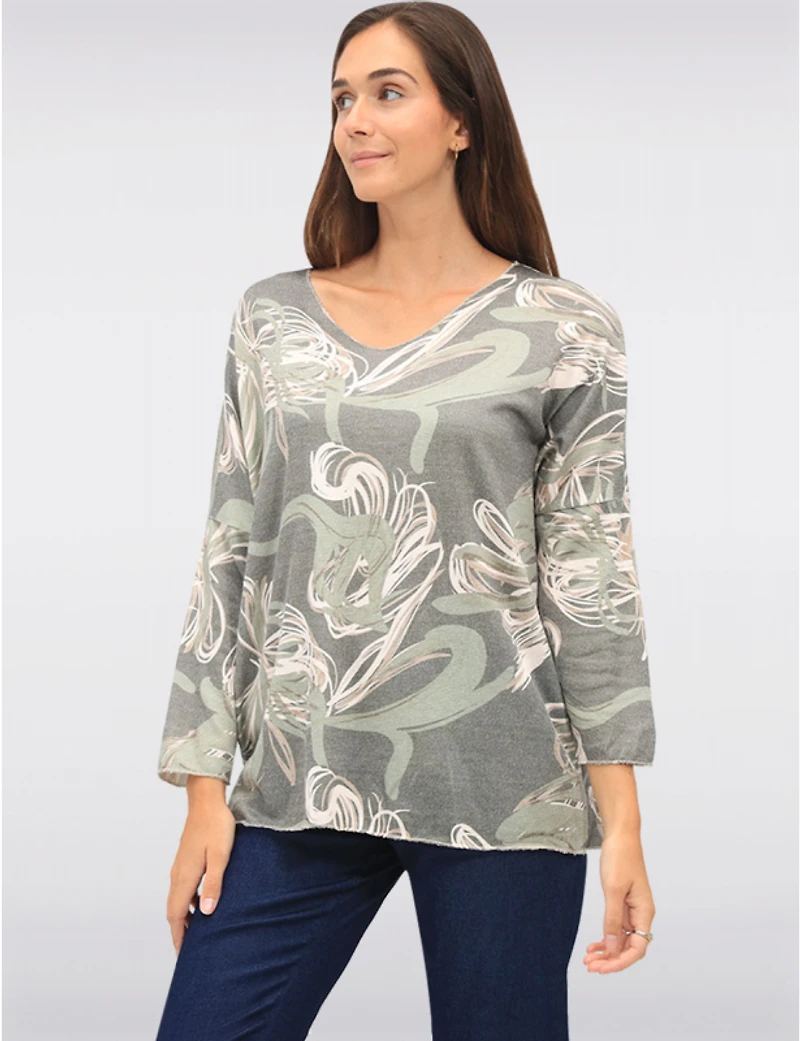 Manteaux | La maison du manteau au Québec Haut Col V Tricoté en Laine Mélangée Imprimé Floral Avec Manches Longues Dolman