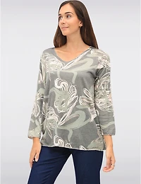 Manteaux | La maison du manteau au Québec Haut Col V Tricoté en Laine Mélangée Imprimé Floral Avec Manches Longues Dolman