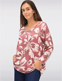 Manteaux | La maison du manteau au Québec Haut Col V Tricoté en Laine Mélangée à Motif Floral Avec Manches Longues Dolman