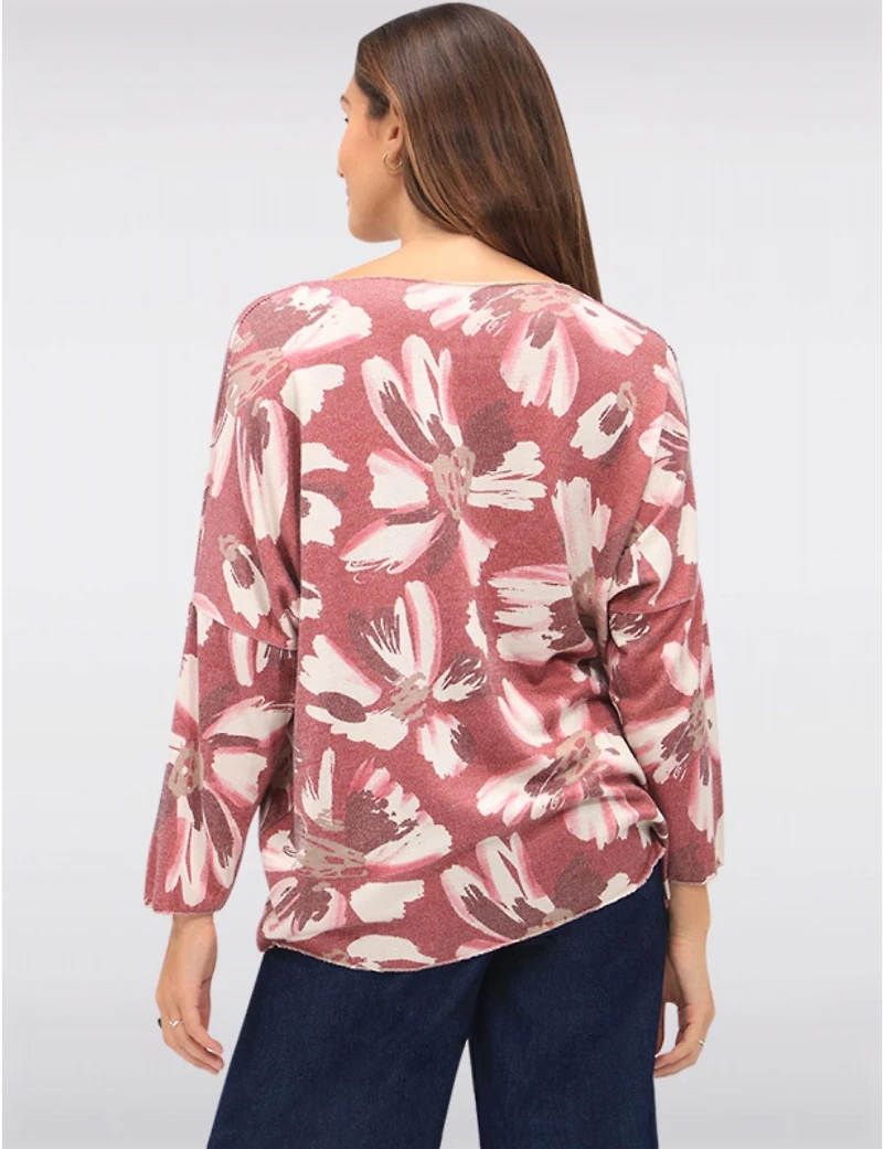 Manteaux | La maison du manteau au Québec Haut Col V Tricoté en Laine Mélangée à Motif Floral Avec Manches Longues Dolman