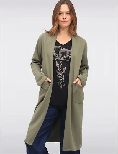 Manteaux | La maison du manteau au Québec Cardigan Long Extensible avec Poches Plaquées et Manches Longues par Froccella