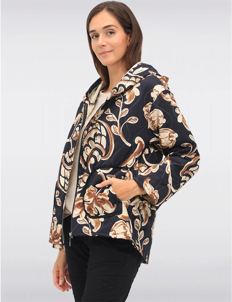 Manteaux Manteaux | La maison du manteau au Québec Veste Matelassée Florale Zippée à Capuche avec Manches Longues par Froccella