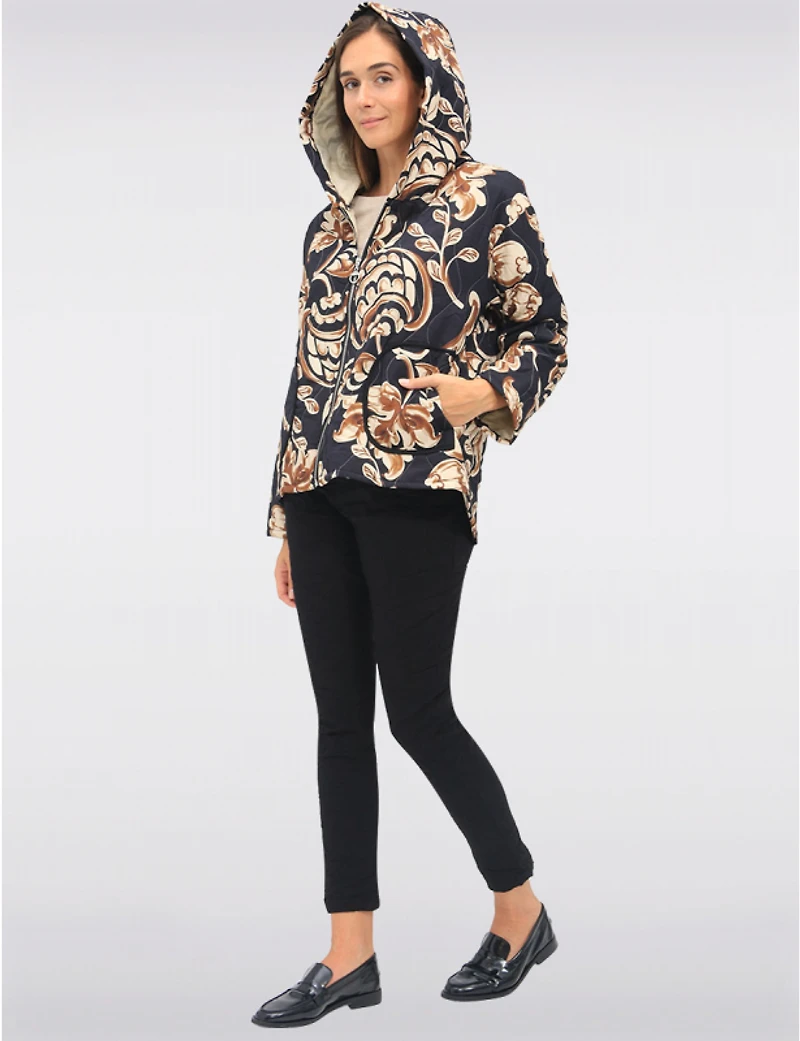 Manteaux Manteaux | La maison du manteau au Québec Veste Matelassée Florale Zippée à Capuche avec Manches Longues par Froccella