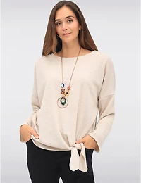 Manteaux | La maison du manteau au Québec Haut Texturé à Manches 3/4 Col Rond avec Nœud Frontal et Collier par Froccella
