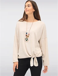 Manteaux | La maison du manteau au Québec Haut Texturé à Manches 3/4 Col Rond avec Nœud Frontal et Collier par Froccella