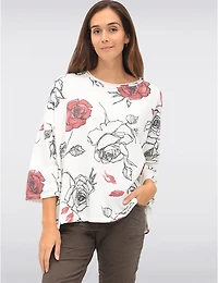 Manteaux | La maison du manteau au Québec Haut Décontracté en Mélange de Coton à Manches 3/4 et Motif Rose par Froccella