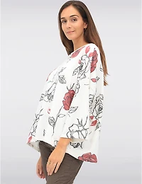Manteaux | La maison du manteau au Québec Haut Décontracté en Mélange de Coton à Manches 3/4 et Motif Rose par Froccella