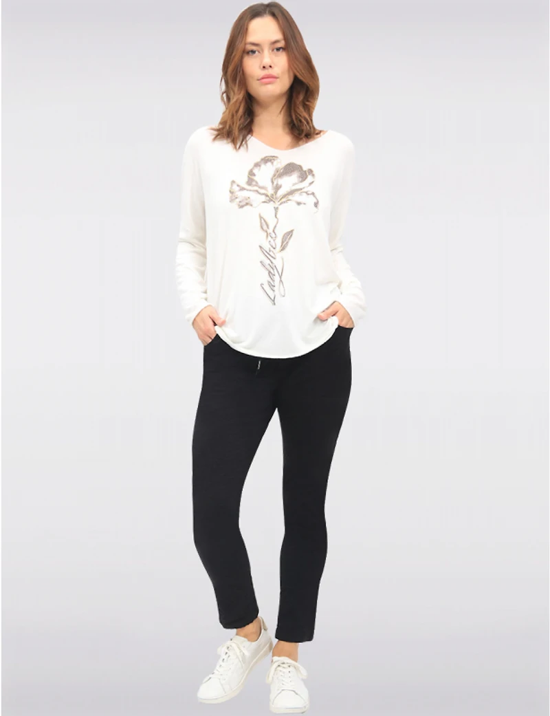 Manteaux | La maison du manteau au Québec Haut en Maille à Manches Longues Col V avec Motif Floral et Strass par Froccella