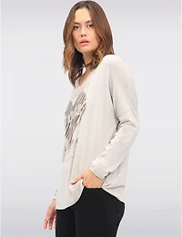 Manteaux | La maison du manteau au Québec Haut en Tricot Extensible à Col V avec Motif Cœur Texte et Strass par Froccella