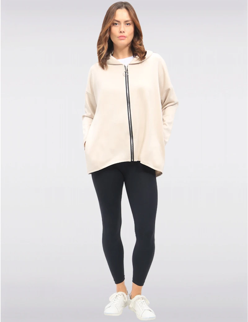 Manteaux | La maison du manteau au Québec Hoodie Extensible Polyvalent Zippé avec Manches Longues et Poches par Froccella