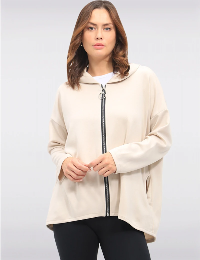 Manteaux | La maison du manteau au Québec Hoodie Extensible Polyvalent Zippé avec Manches Longues et Poches par Froccella