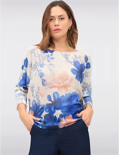 Manteaux | La maison du manteau au Québec Haut en tricot à Fleurs avec Manches Dolman 3/4 et Col Bateau par Froccella