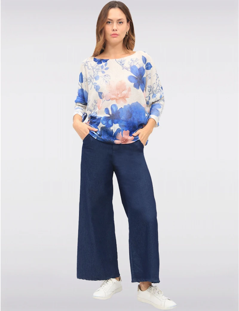 Manteaux | La maison du manteau au Québec Haut en tricot à Fleurs avec Manches Dolman 3/4 et Col Bateau par Froccella