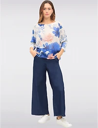 Manteaux | La maison du manteau au Québec Haut en tricot à Fleurs avec Manches Dolman 3/4 et Col Bateau par Froccella