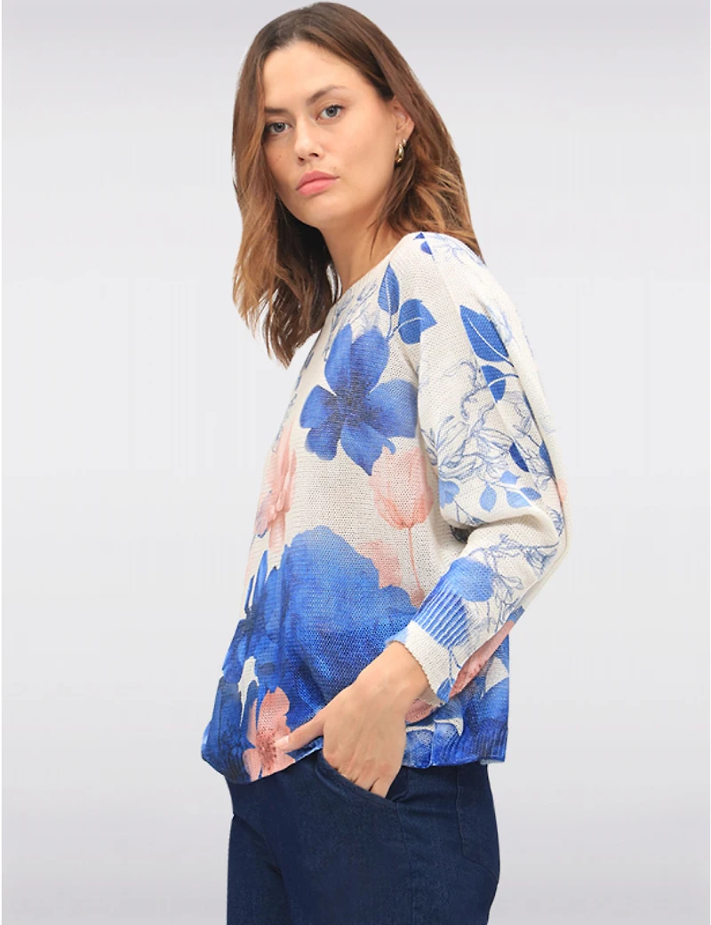 Manteaux | La maison du manteau au Québec Haut en tricot à Fleurs avec Manches Dolman 3/4 et Col Bateau par Froccella
