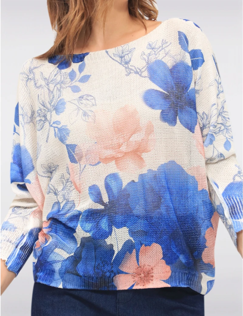 Manteaux | La maison du manteau au Québec Haut en tricot à Fleurs avec Manches Dolman 3/4 et Col Bateau par Froccella