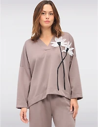 Manteaux Manteaux | La maison du manteau au Québec Pull Col V avec Appliqué Floral Fronces aux Ourlets & aux Manches par Froccella